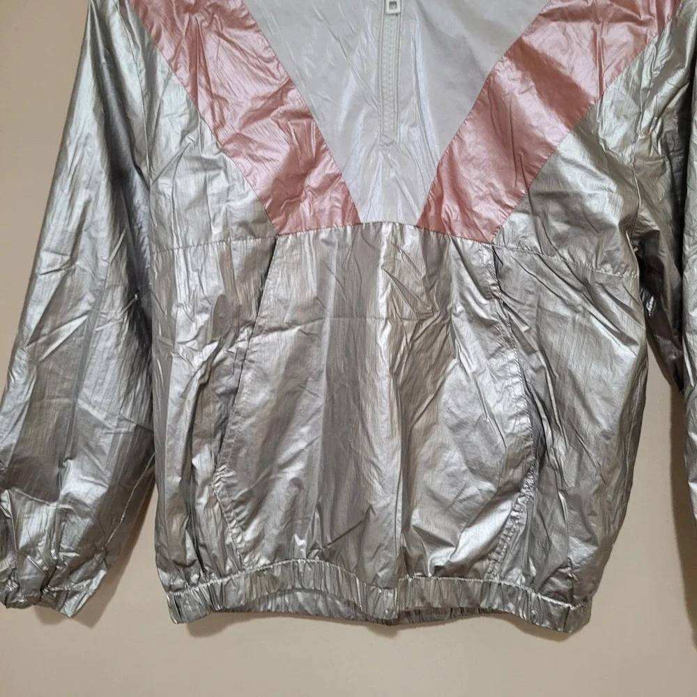 ZARA Kids Girls Metallic Colorblock Hooded Windbreaker Jacket 13-14 lined y2k